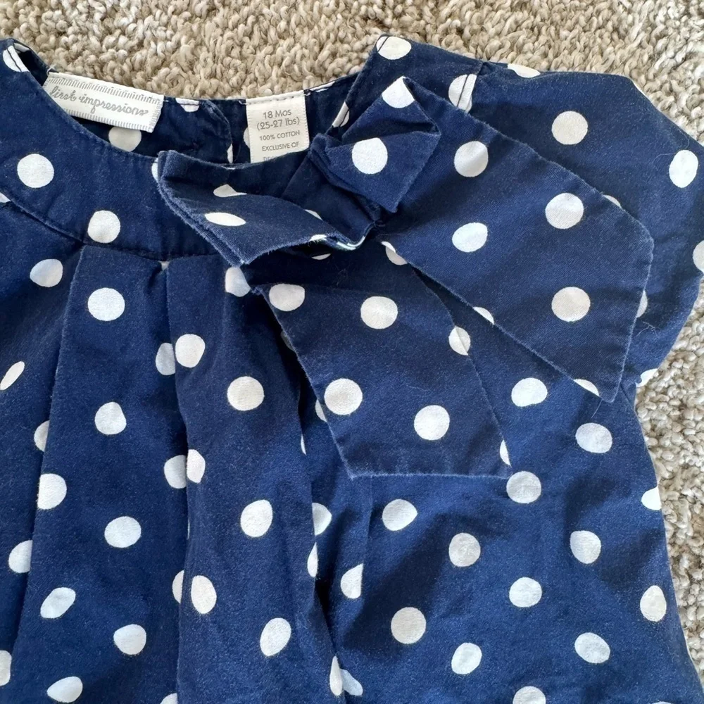 First Impressions Baby Girl Navy Blue Polka Dot Dress Tunic- Size 18 Months